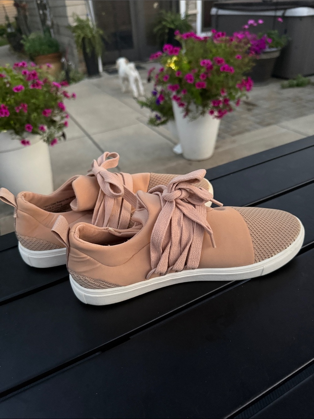 Brash Women's Ribbon-Lace Sneakers in Blush Peach